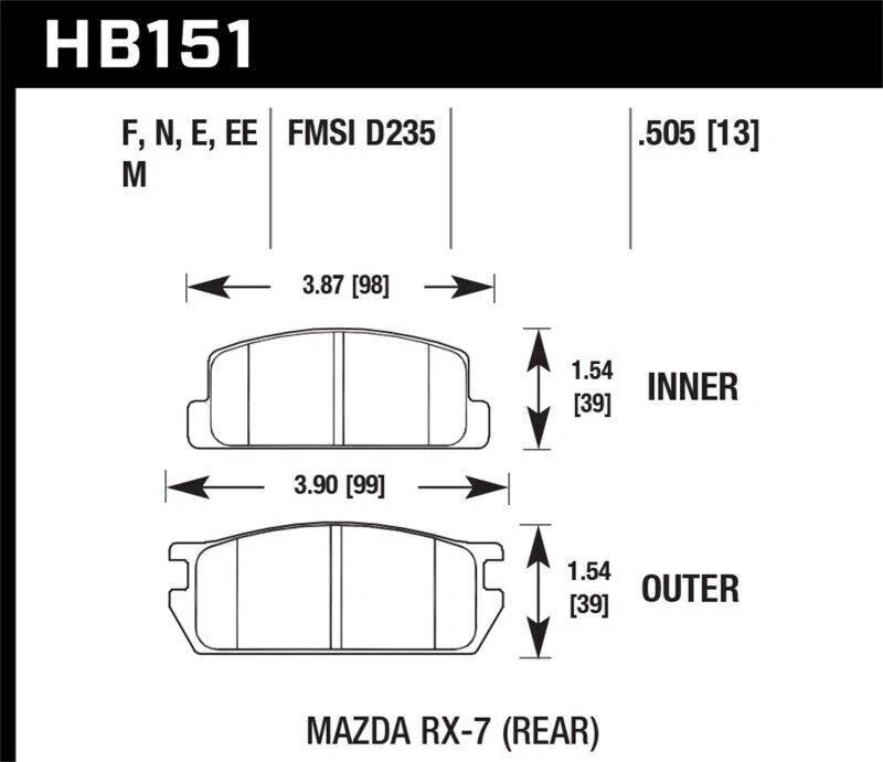 Hawk Performance HB151E.505 for 81-85 Mazda RX-7 Blue 9012 Rear Race Brake Pads - Image 3 of 4