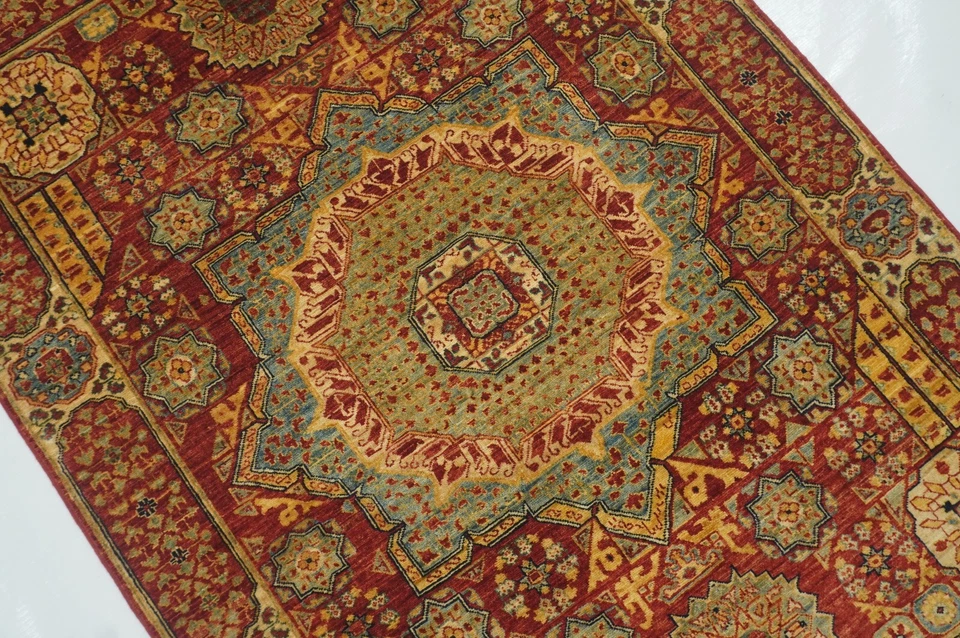 3 x 5 ft Red Mamluk Afghan Hand Knotted Wool Medallion Area Rug - Image 4 of 4