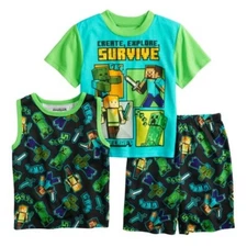 MINECRAFT CREEPER & STEVE 3-Piece Pajamas Sleepwear Set NWT Boys Size 6 or 8 $38