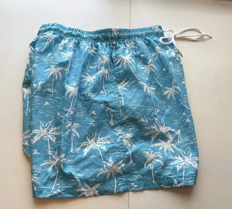 Baús de natação UZZI masculino azul-petróleo forrado com palmeiras tamanho médio 26” cintura desgaste ativo - Imagem 4 de 4