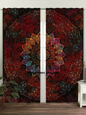 Boho Curtains, Hippie Mandala Floral Abstract Texture Window Treatments For Kitchen Living Room Bedroom Drapes 2 Panels Rod Pocket 42x54 Inch