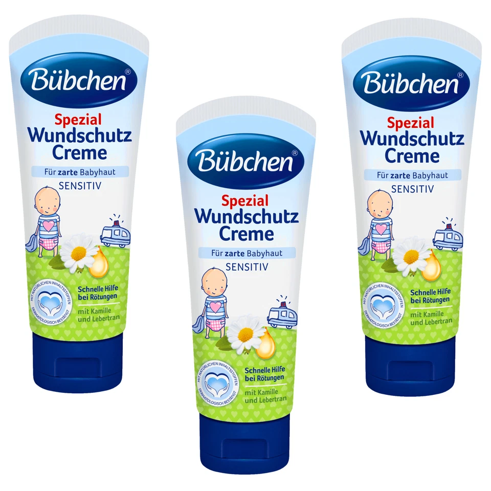 3x 75ml Bübchen Spezial Wundschutz Creme mit Kamille und Lebertran sensitiv