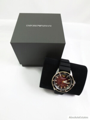 NEW Emporio Armani Red & Black Silicone Silver Gold Automatic
