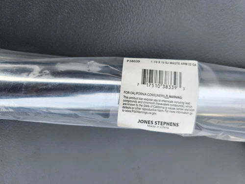 Jones Stephens 1-1/2" x 12" Chrome Plated Brass Slip Joint Waste Arm 22 Gauge - Picture 2 of 2
