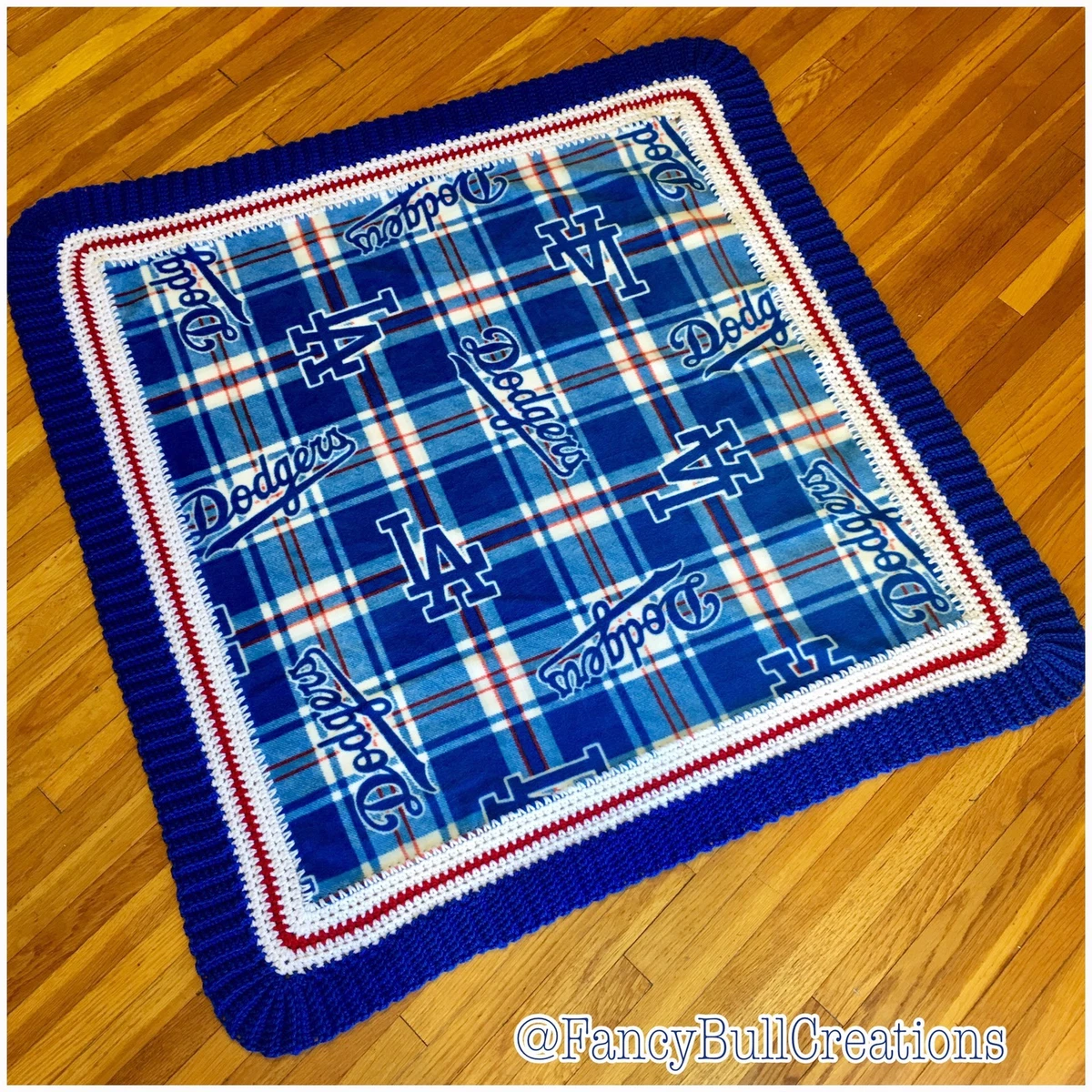 LA Dodgers Baby Blanket Fleece Crochet Handmade Baby shower Gift Baseball