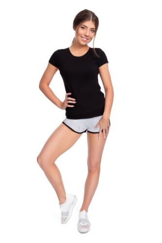 Womens Basic Two-Colour Summer Set T-shirt + Shorts Casual Sport Gym Kit FZ137 - Picture 4 of 10