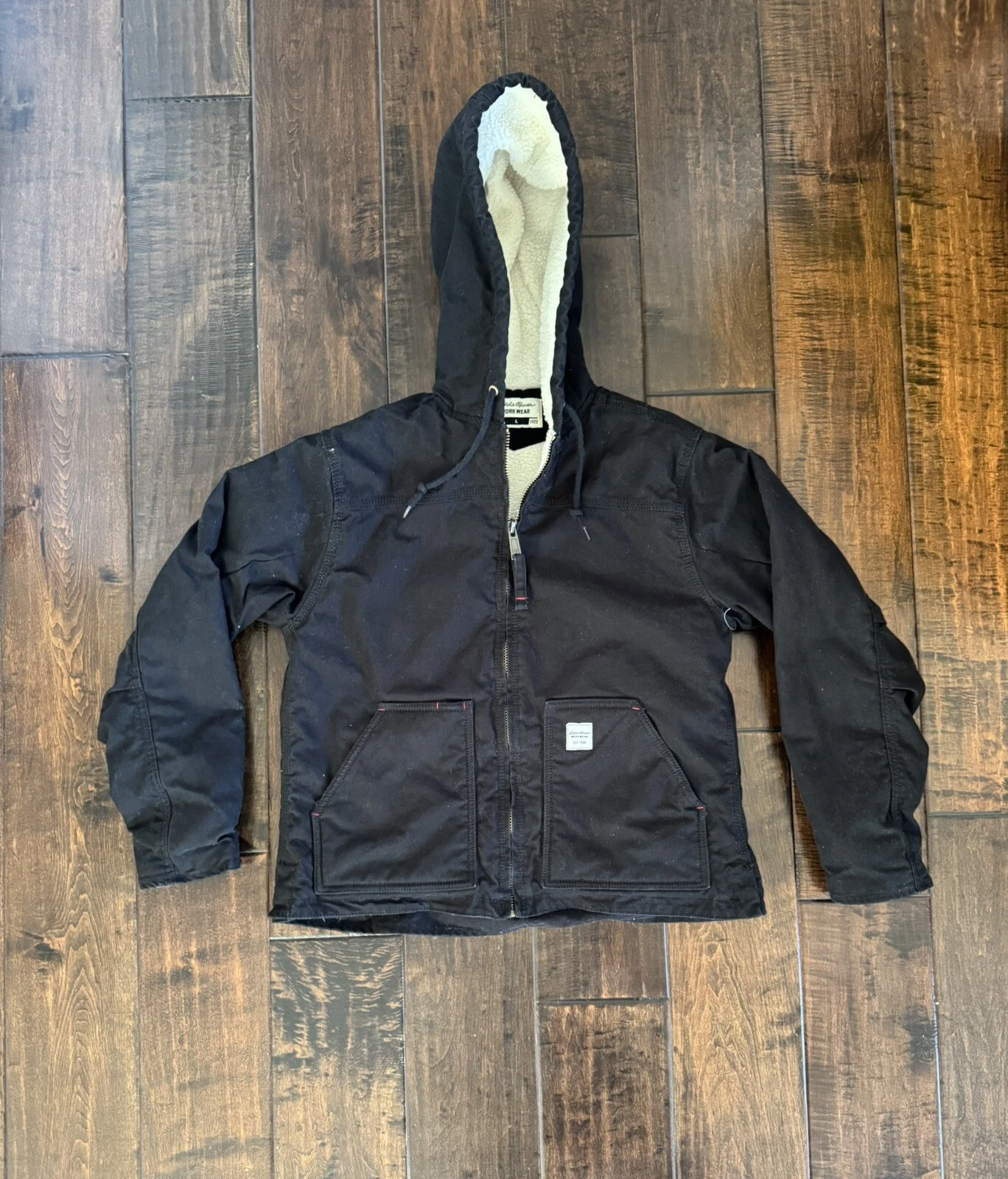 Eddie Bauer Boys' Work Wear Sherpa Lined Chorecoat Barn Coat Black L (12/14)