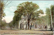 Waterville Maine~Silver & Elm Street Junction~Clock Tower~Dirt Roads~c1910