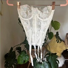 Victoria  s Secret Vintage 1980s Ivory Pastel Floral Embroidered Lace Corset
