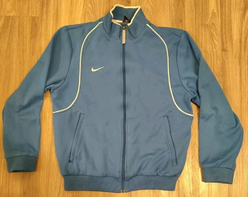 Vintage 2002 Dead Stock Nike Soccer Warmup Track Jacket Blue White Zip Up MEDIUM
