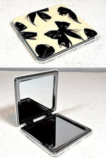 Cream w/ Black Ribbons Travel Makeup Mirror, 2-Sided, Portable, Pocket, Purse