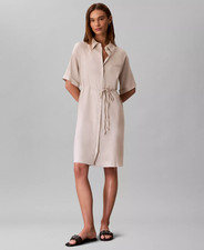 Calvin Klein Women's Tie-Waist Shirtdress Beige Size S 17289