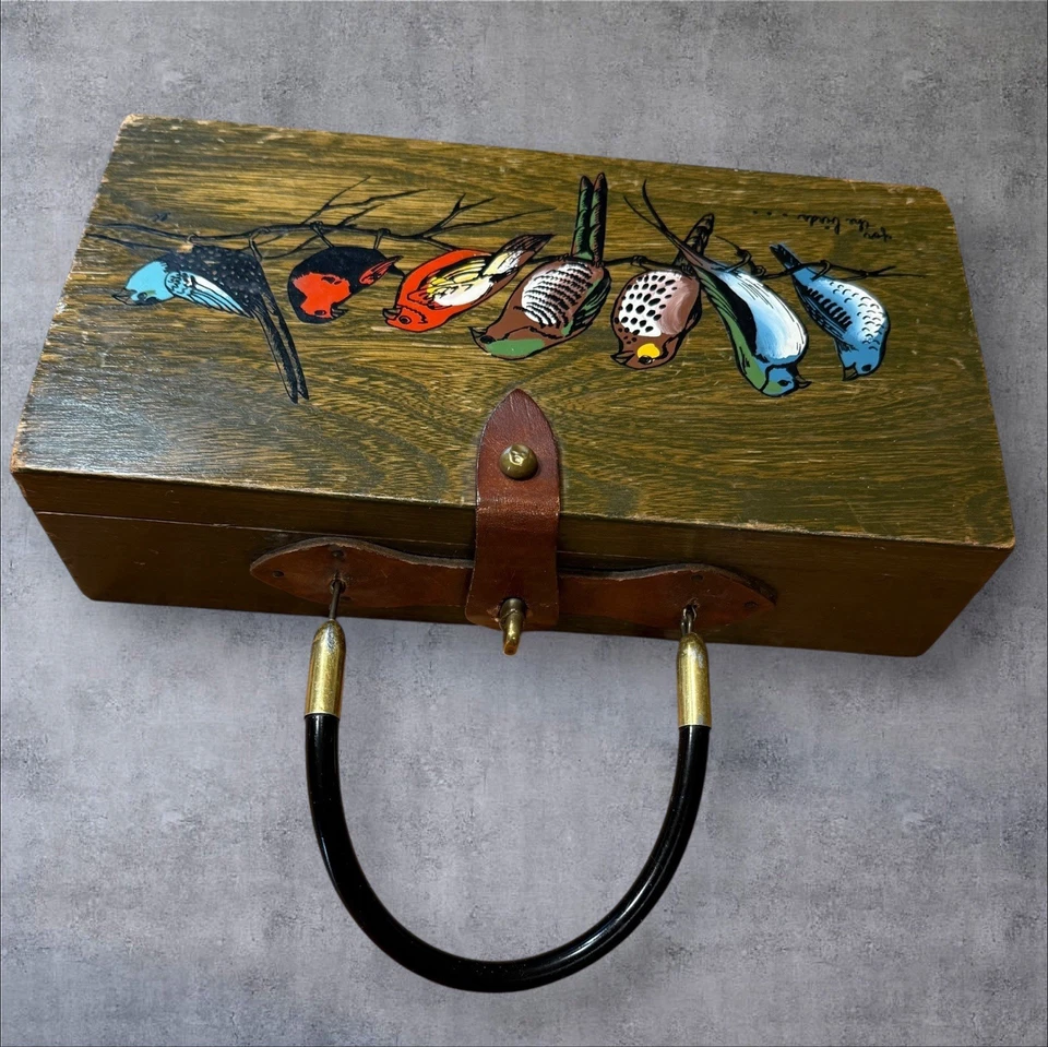 Cartera de madera original Enid Collins 1966, para los pájaros, Collins de Texas Foto 2 de 4