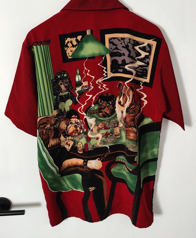 Vintage Dragonfly Shirt Mens Medium Red Dogs Poker Smoking Bowling Button Up - Image 2 of 4