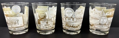 Set 4 MCM Old Fashioned Cocktail Glasses French Liquor Labels Pernod DOM Raphael