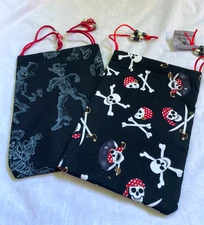 Handmade Red Bandana Pirate and Skeleton Cowboy Drawstring Gift Bag Set of 2