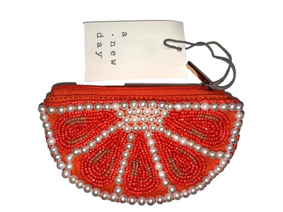 A New Day - Fruit Slice Coin Pouch Cotton Botanical Zip Closure Orange
