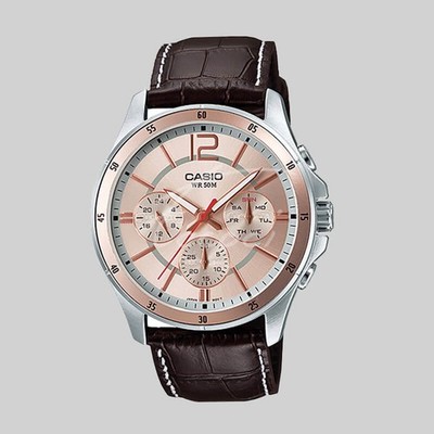 Casio MTP-1374L-9AV Men's Watch Leather Strap Gold Dial Analog