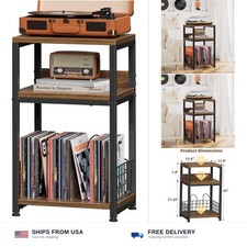 Simple Trending Record Player Stand, 3 Tier End Table Hold Up to 100 Albums, ...