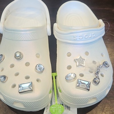 Crocs Classic Unisex Kids Clog Sandals White Pearl Star Gemstone AU 12