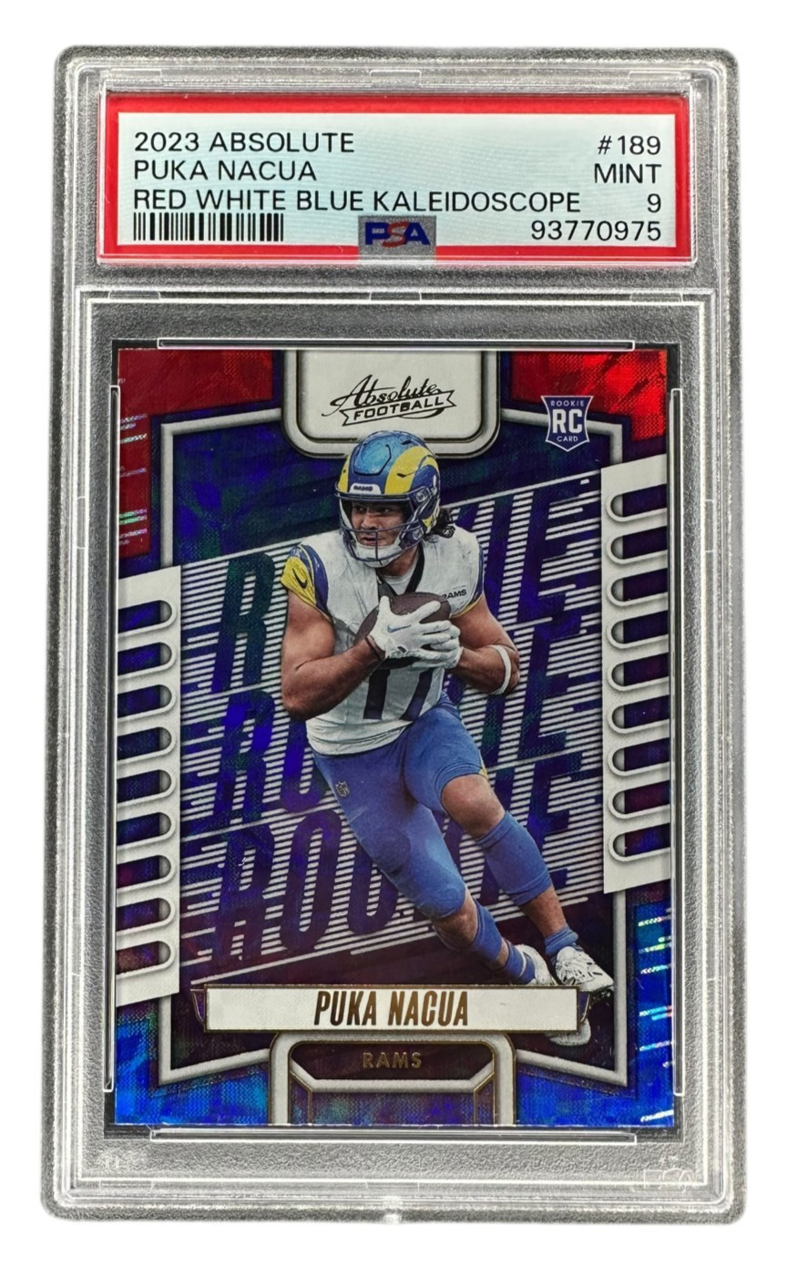 2023 Panini Absolute RC Puka Nacua 189 Red White Blue Kaleidoscope PSA 9 SSP Hit
