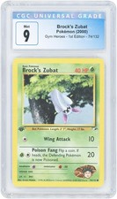 Brock's Zubat 2000 Pokemon Gym Heroes 1st Edition Common #74 CGC Rated 9 Card