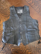 USA Bikers Dream Apparel black leather motorcycle vest Harley Davidson on back M