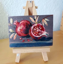ACEO ORIGINAL oil painting  - Pomegranate - 2.5x3.5 in artist MK