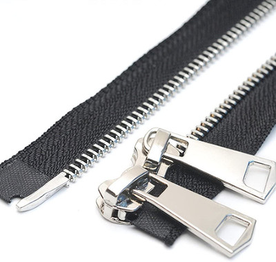 #5 Two-Way Separating Metal Zipper, 24 Silver Zipper for Jackets & Coats