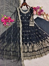 Designer black partywear anarkali suit with heavy work dupatta for womens wear