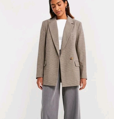 V by VeryChecked Single Breasted Blazer-Beige, Size 14UK