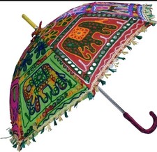 3 Embroidered India Elephant Design Umbrellas Cotton Party Photo Decor Umbrella