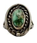 Vintage Navajo Sterling Silver Green Turquoise Ring Size 4.5