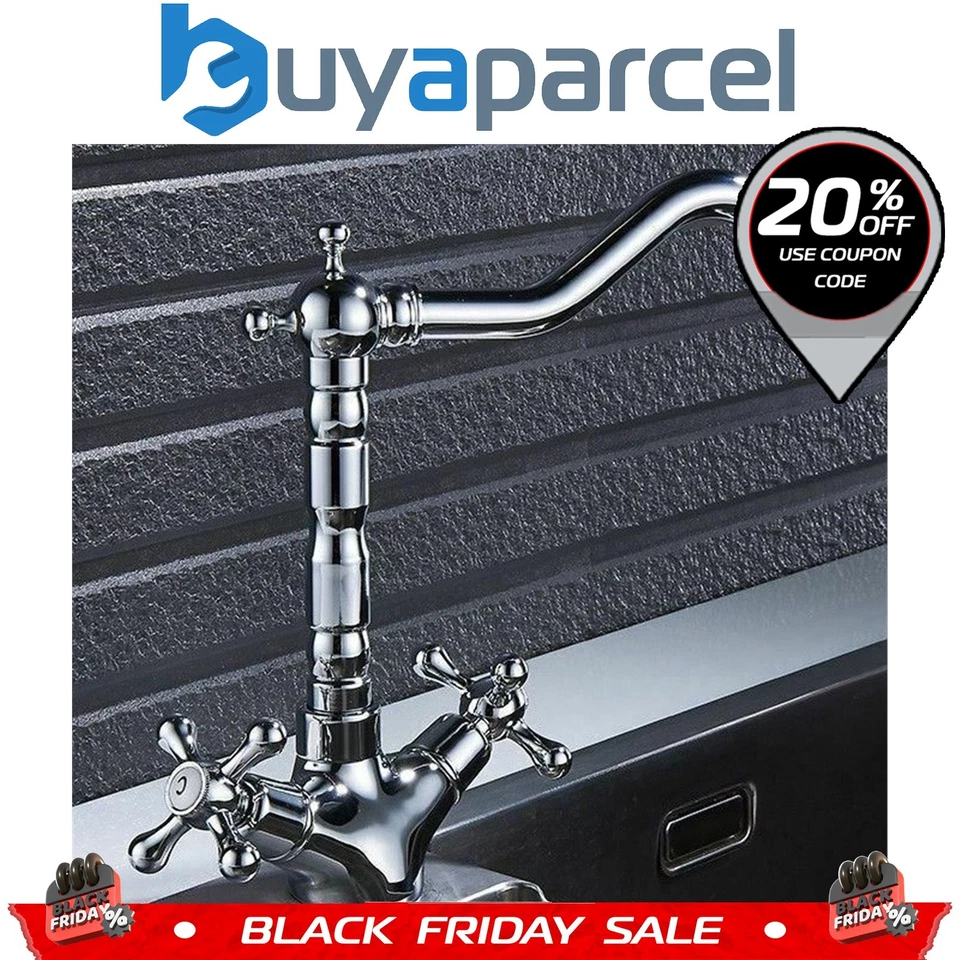 French Classic Traditional Mono Kitchen Sink Basin Mixer Tap Chrome Swivel Spout