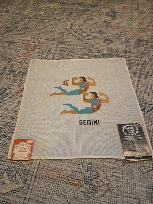Vintage Dritz Zodiac Series Needlepoint Canvas Gemini Preworked 