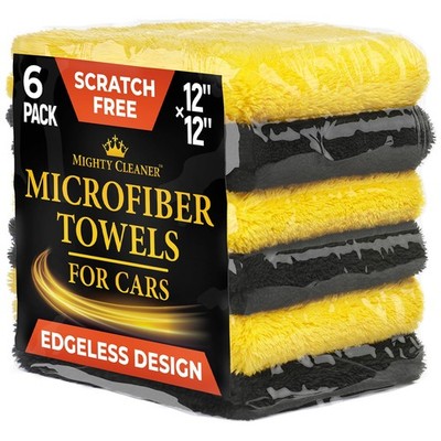 Super Soft Microfiber Towels for Cars - Edgeless - 6pk (12 x12 ) - Premium Sc...