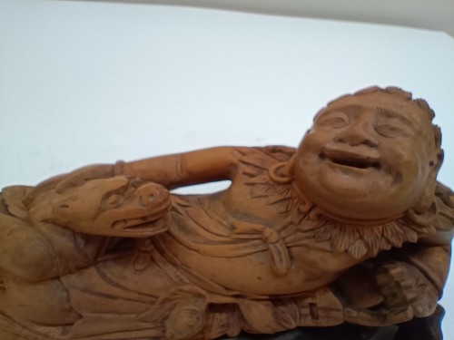 Antique Wood Liu Haichan and 3 Legged Toad Carving - Picture 7 of 8