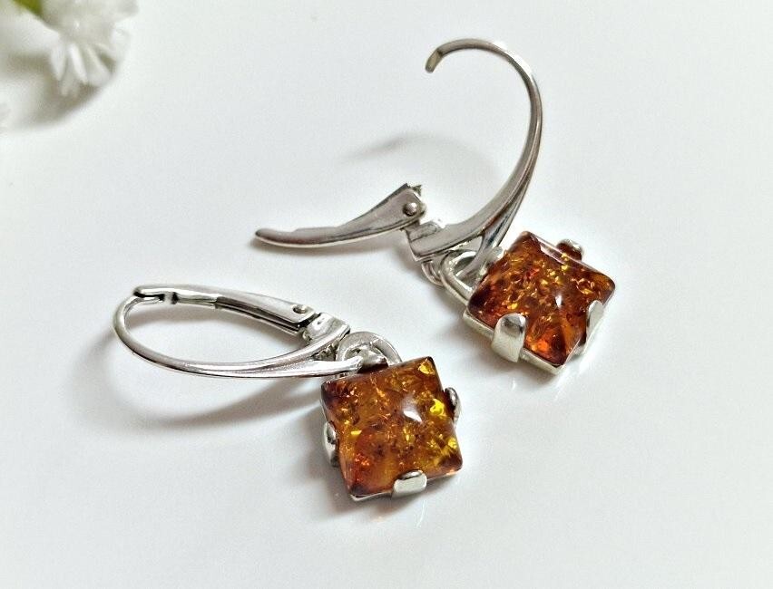 Bernstein Ohrhänger Silber 925 Ohrringe cognac braun echt Sterlingsilber bj276