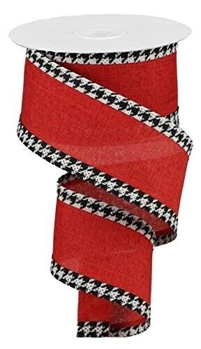 Wired Royal Burlap Ribbon Red Black & White with Houndstooth Edge 2.5" x 10y - Picture 1 of 1