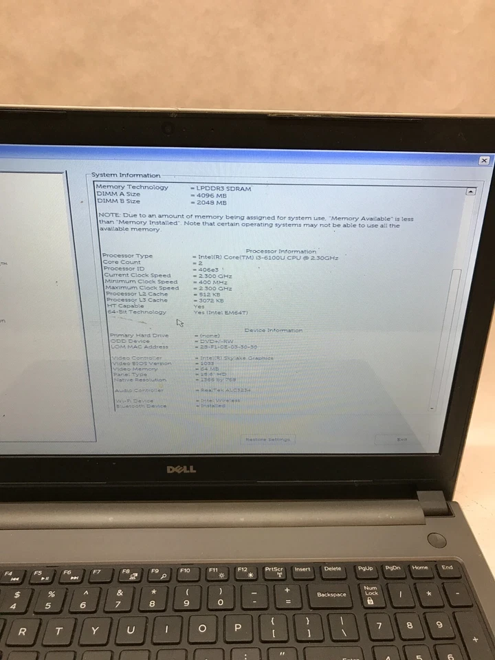 Dell Inspiron 5559 15" Laptop Intel Core i3-6100U 2.3GHz 6GB RAM NO HDD NO OS DW - Image 2 of 4