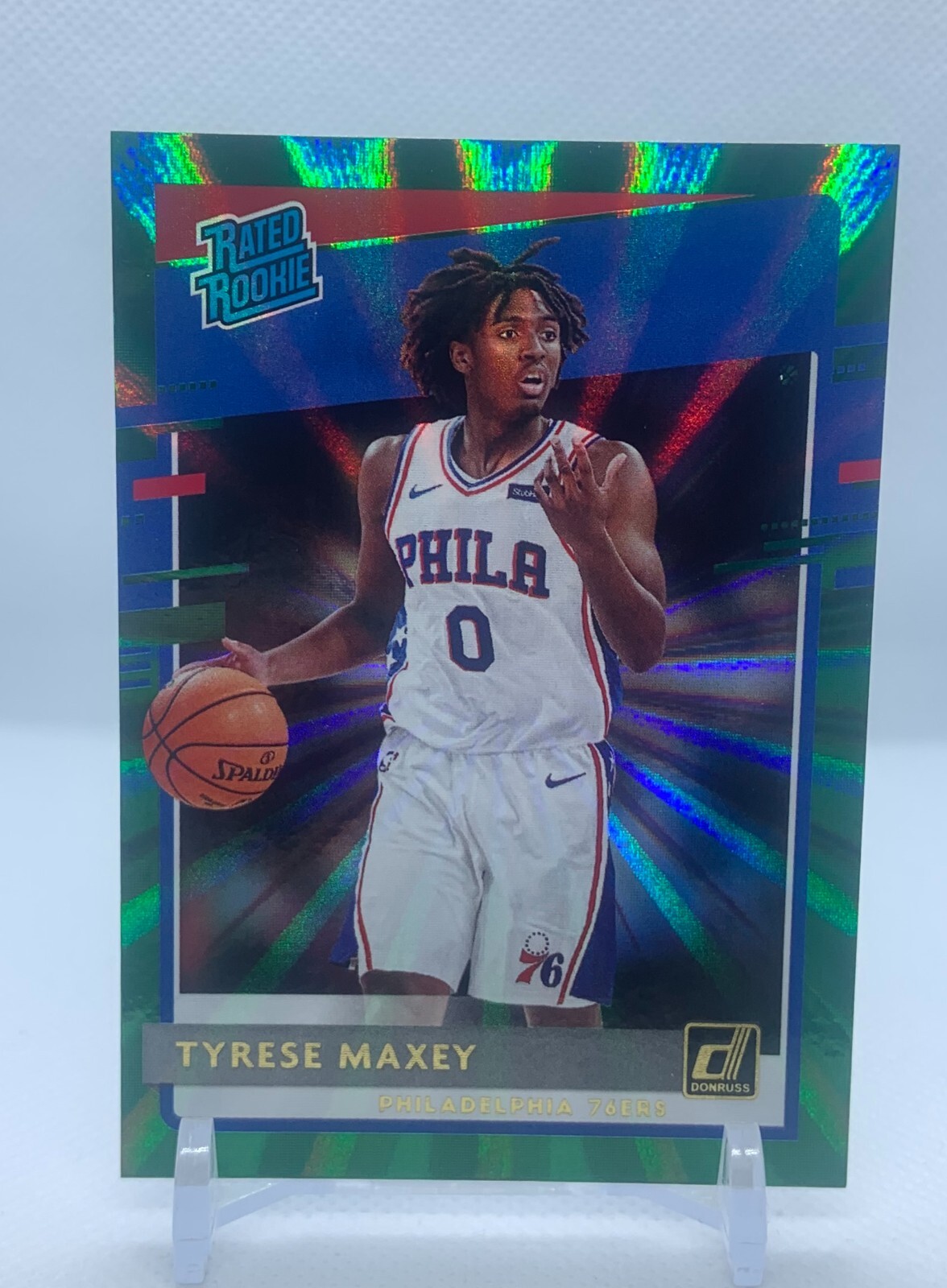 2020-21 Panini Donruss Tyrese Maxey Green Laser Rated Rookies #211 RC SP