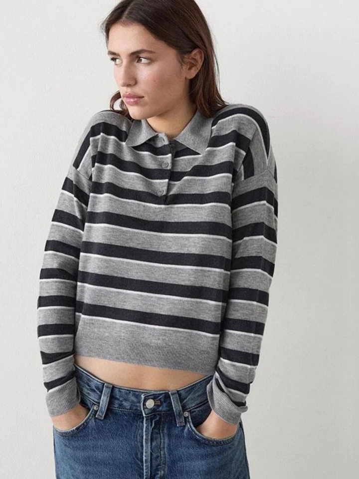 Massimo Dutti Striped Wool Blend Sweater for Women - Image 2 of 4