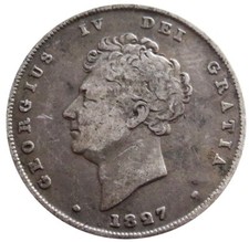 1827 SILVER GREAT BRITAIN 1 SHILLING KING GEORGE IV COIN VERY FINE CONDITION
