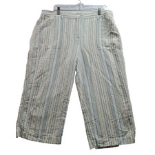 Chico's Cropped Pants Women 3 XL Multi Striped Linen Blend High-Rise Wide Leg