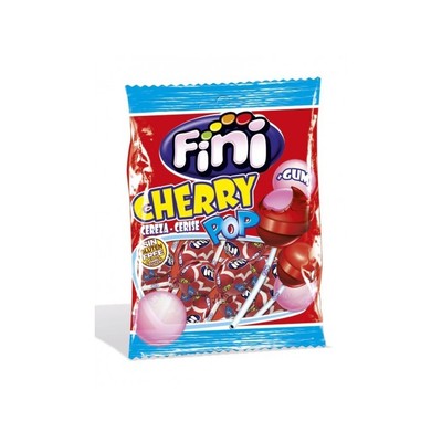 Fini Golosinas Cherry Pop Caramelo Palo + Chicle Bolsa 112g