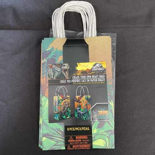 Dinosaur Party Supplies Jurassic Into The Wild Paper Loot Favour Kraft Bags 8Pk - Picture 2 of 4