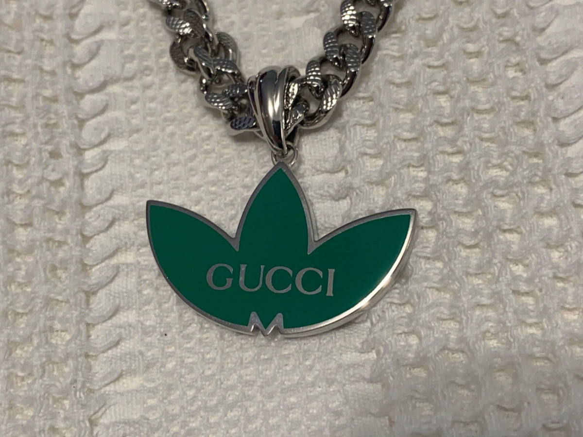 Gucci x Adidas Trefoil Pendant chain Necklace Silver Green Brand