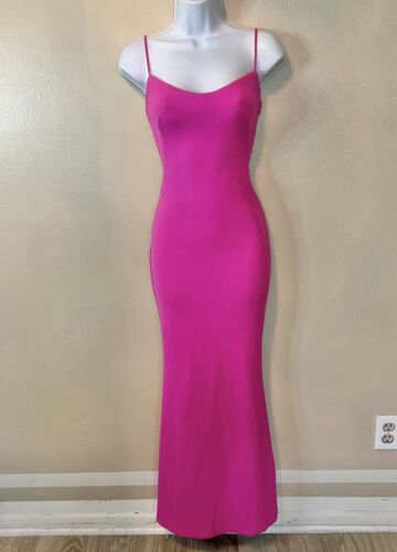 NWT Sexy Chic K.M Electric Pink Long Slip Dress Scoop Neck Open Low Cowl Back XS