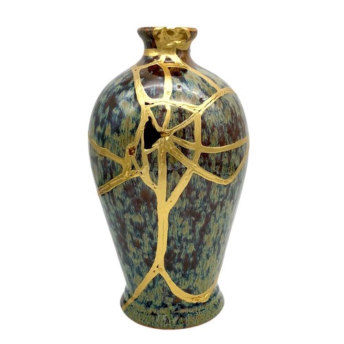 Vaso Kintsugi 10” Ceramica Smaltata Oro Crack Art Crescita Personale Anniversario Regalo
