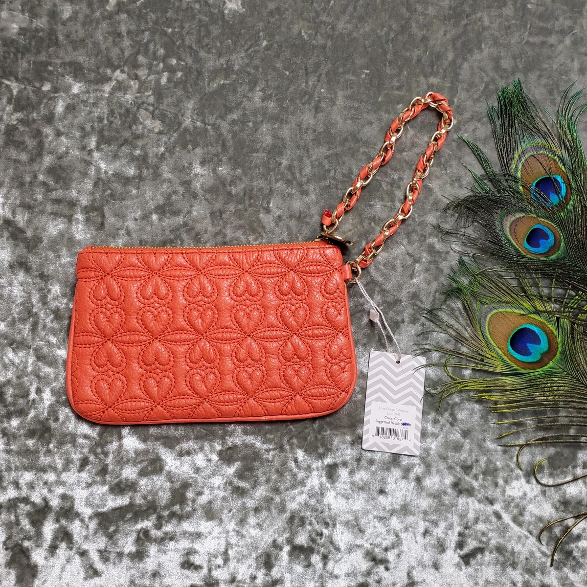 DEUX LUX Orange Quilted Love Drops WRISTLET Purse Orange Coral